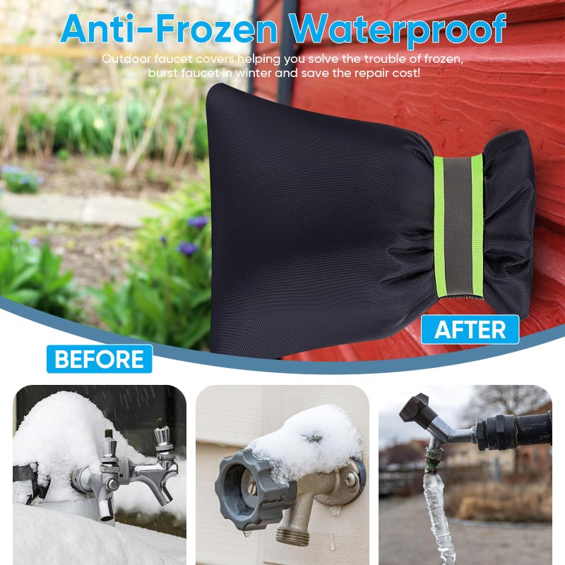 HOMETOPIA 4Pack Outdoor Faucet Covers for Winter - 6.7"" W x 8.3"" H Outside Hose Bib Spigot Covers Protector Socks for Winter Freeze Protection Insulation Reusable Waterproof Insulated backflow Cover,Black - Image 2